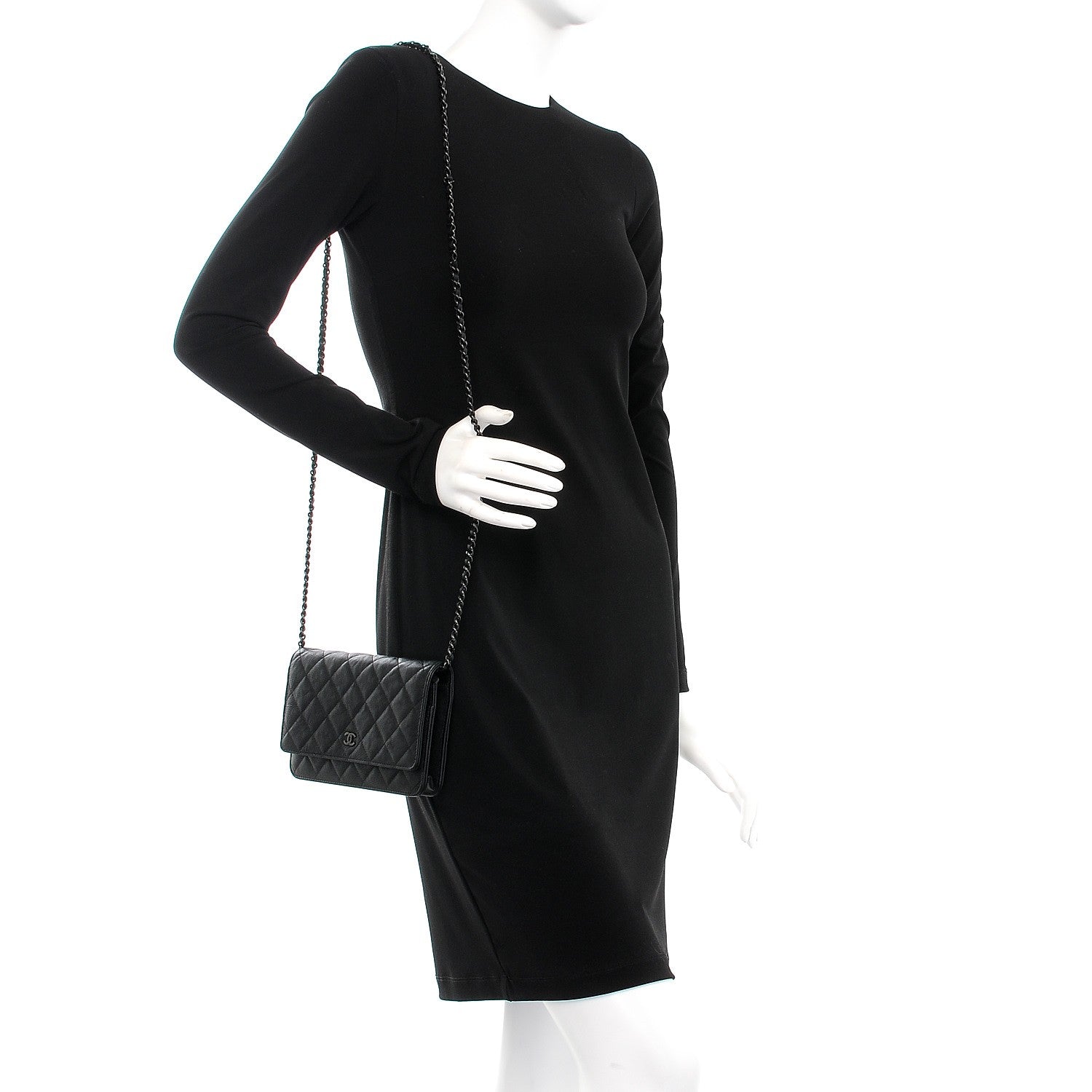 Chanel Crumpled Calfskin Quilted Wallet On Chain WOC So Black 2 of 8