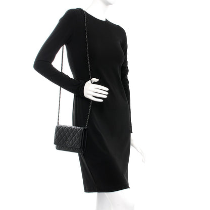 Chanel Crumpled Calfskin Quilted Wallet On Chain WOC So Black 2 of 8