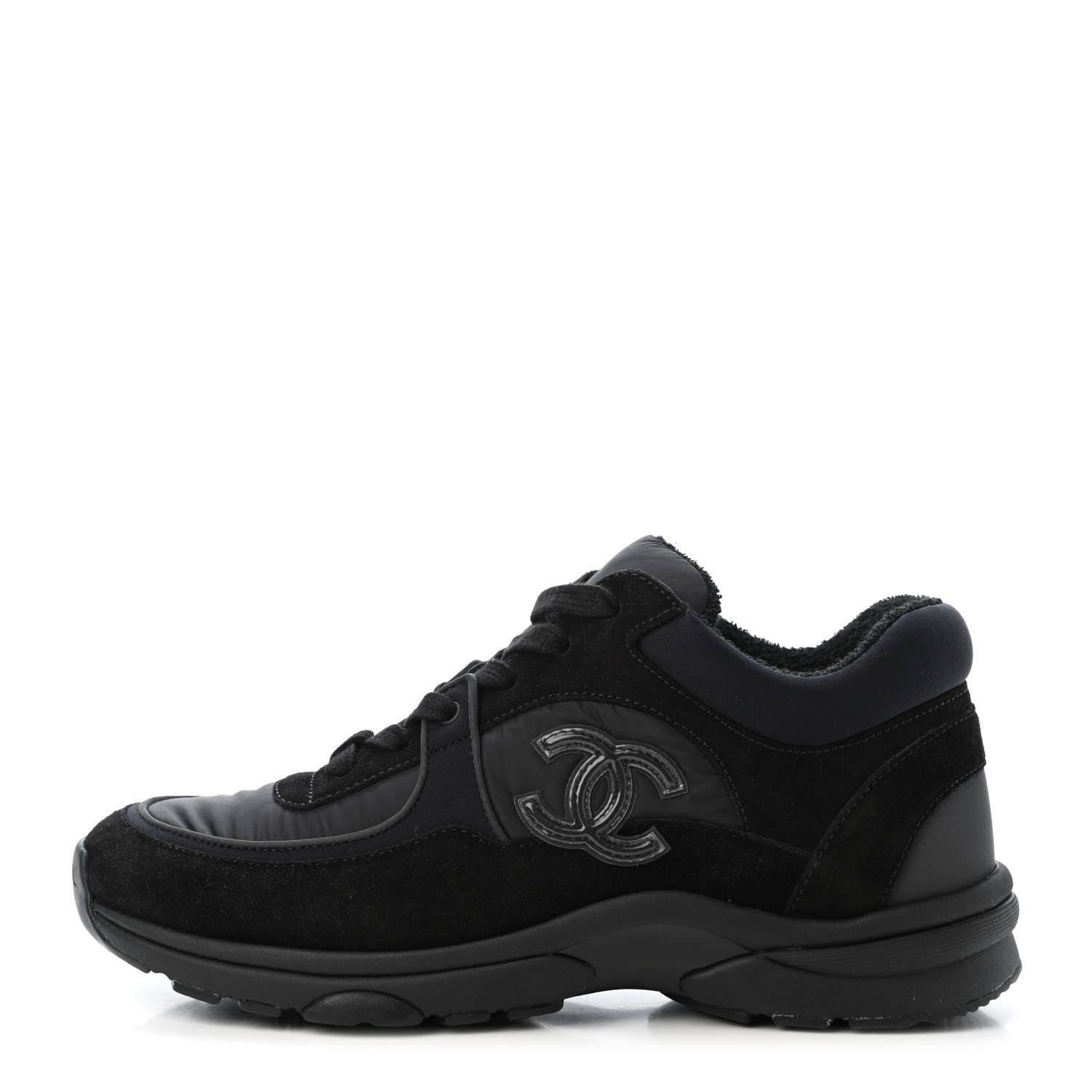 Chanel Nylon Calfskin Suede Calfskin CC Sneakers 37 Black 1 of 4