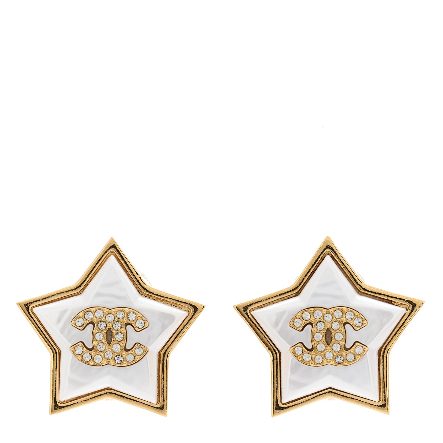 Pearl Crystal CC Star Clip On Earrings Gold