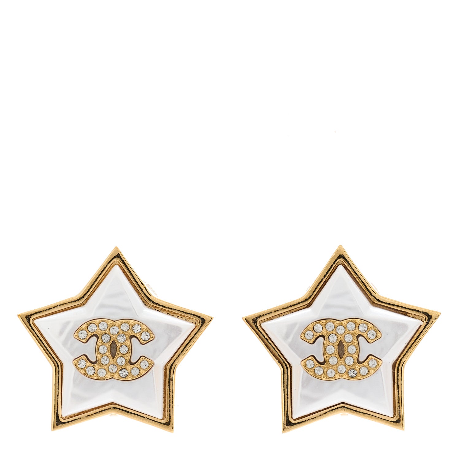 Chanel Pearl Crystal CC Star Clip On Earrings Gold 1 of 5