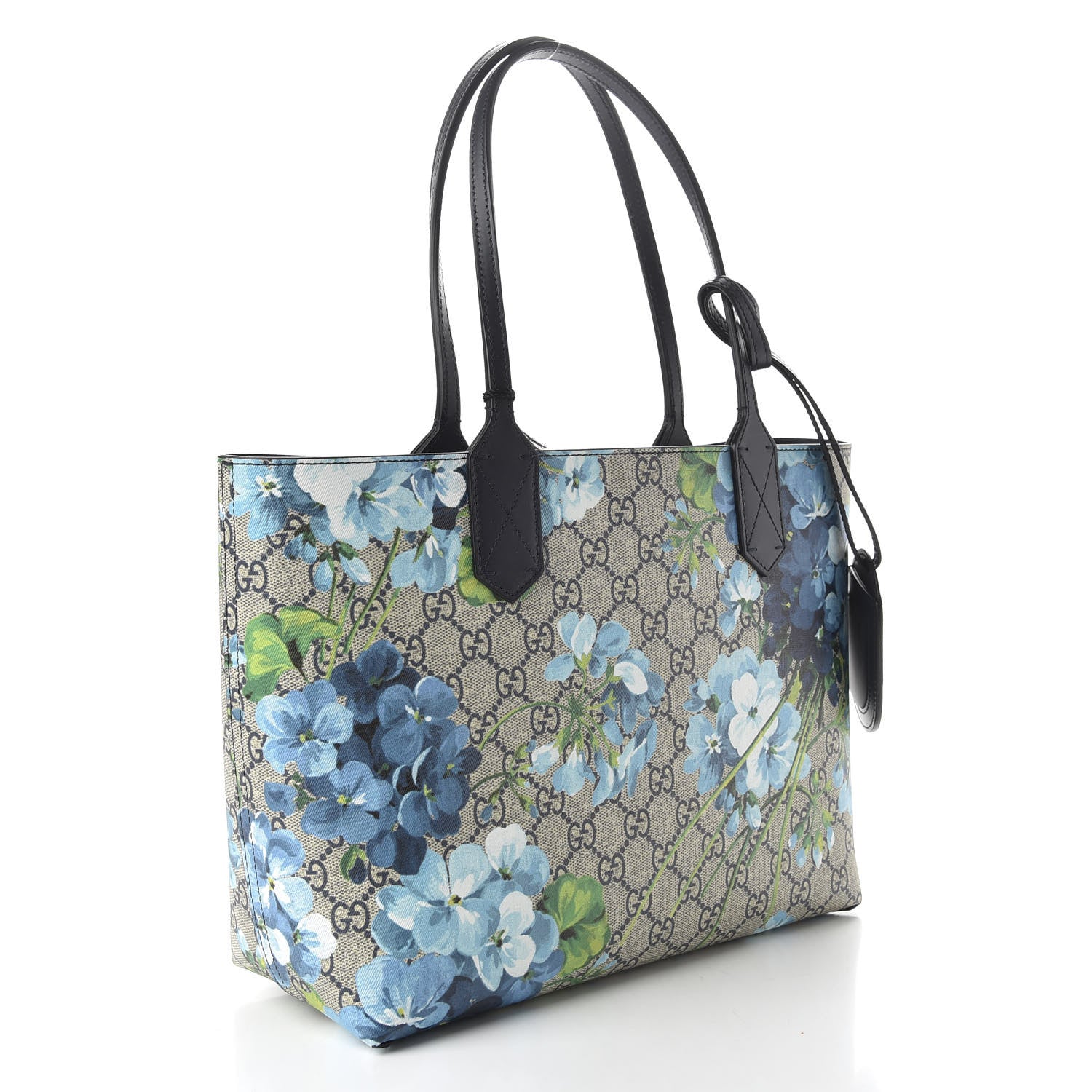 Gucci GG Supreme Monogram Blooms Small Reversible Tote Beige Blue Navy 4 of 10