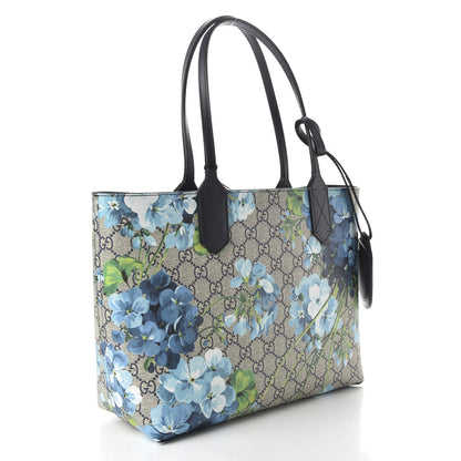 Gucci GG Supreme Monogram Blooms Small Reversible Tote Beige Blue Navy 4 of 10
