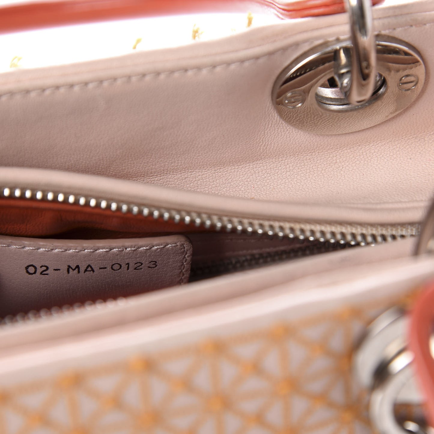 Lambskin Embroidered Medium Lady Dior Light Pink Orange
