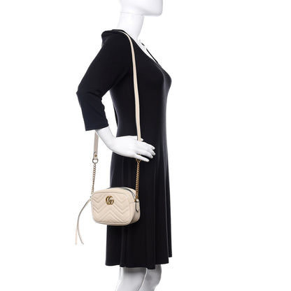 Gucci Calfskin Matelasse Mini GG Marmont Chain Shoulder Bag White 2 of 16