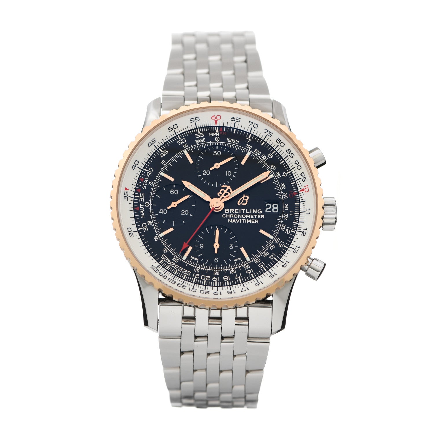 Breitling Stainless Steel 18K Rose Gold 41mm Navitimer Chronograph Automatic Watch Black U13324 1 of 7