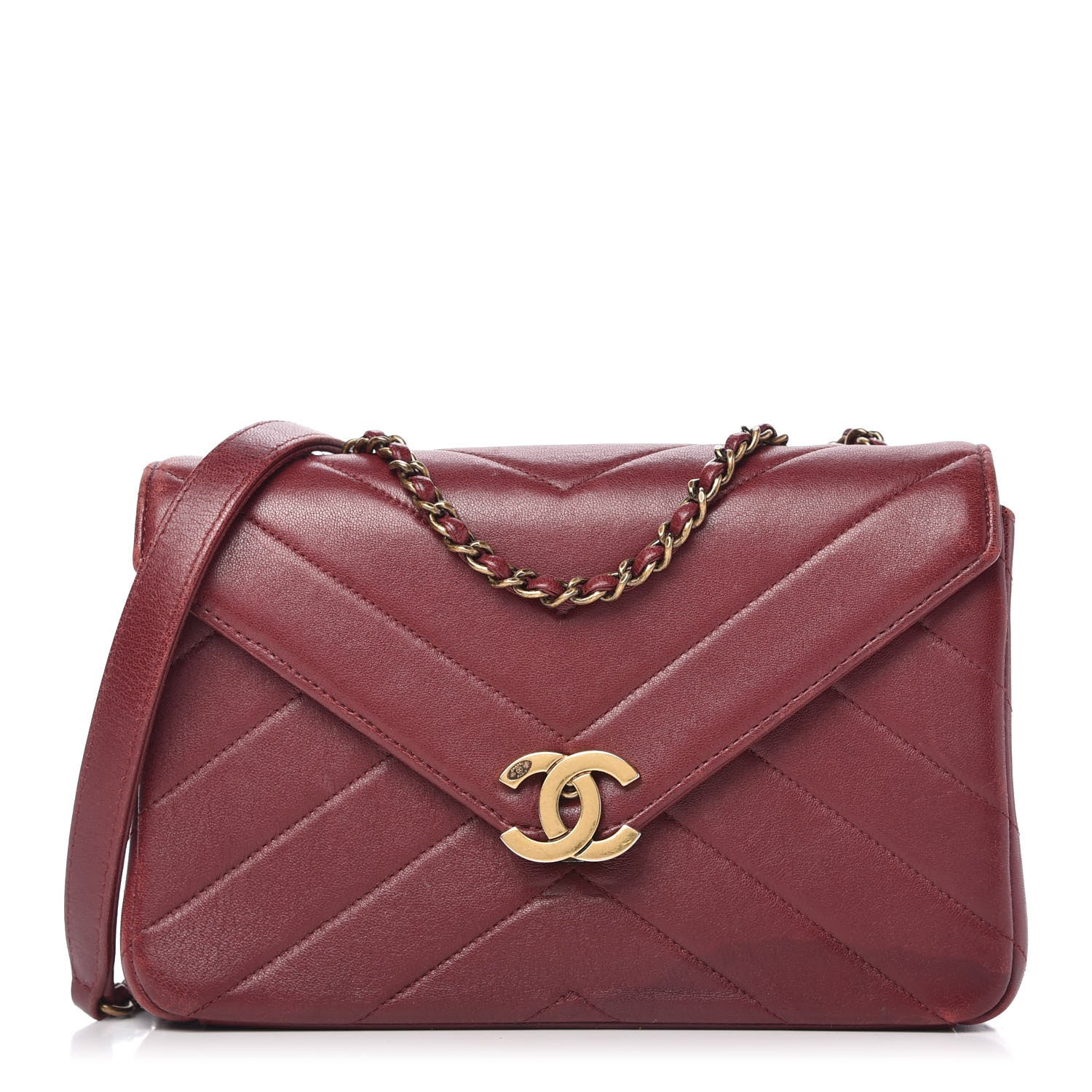 Chanel Lambskin Chevron Quilted Medium Coco Envelope Flap Red 1 of 12