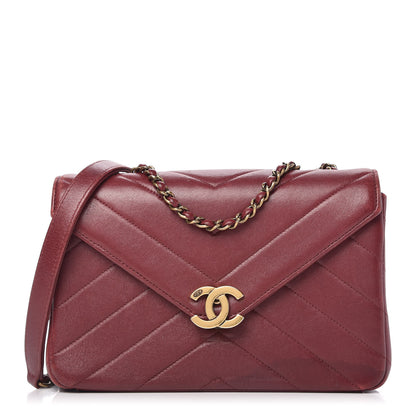Chanel Lambskin Chevron Quilted Medium Coco Envelope Flap Red 1 of 12