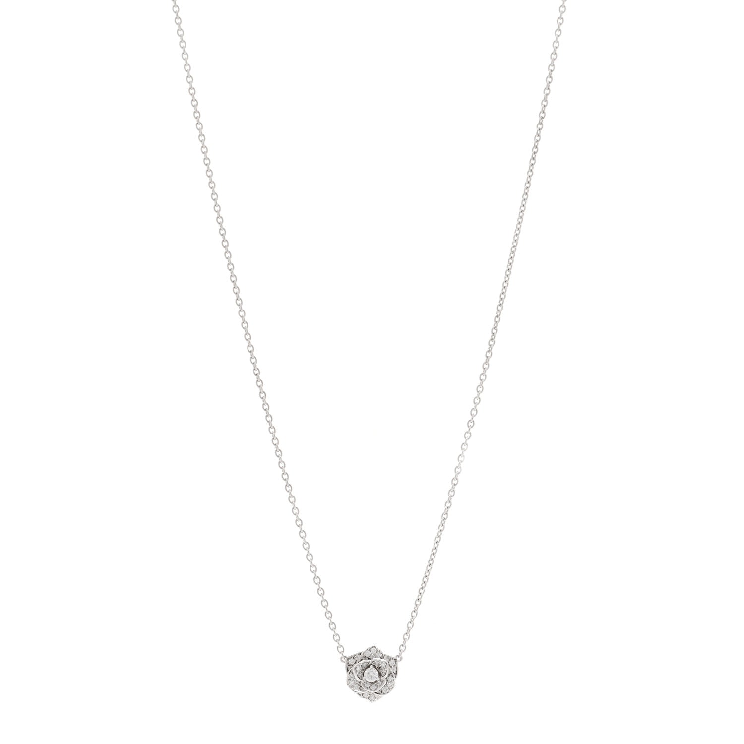 Piaget 18K White Gold Diamond .23ctw Rose Pendant Necklace 1 of 4