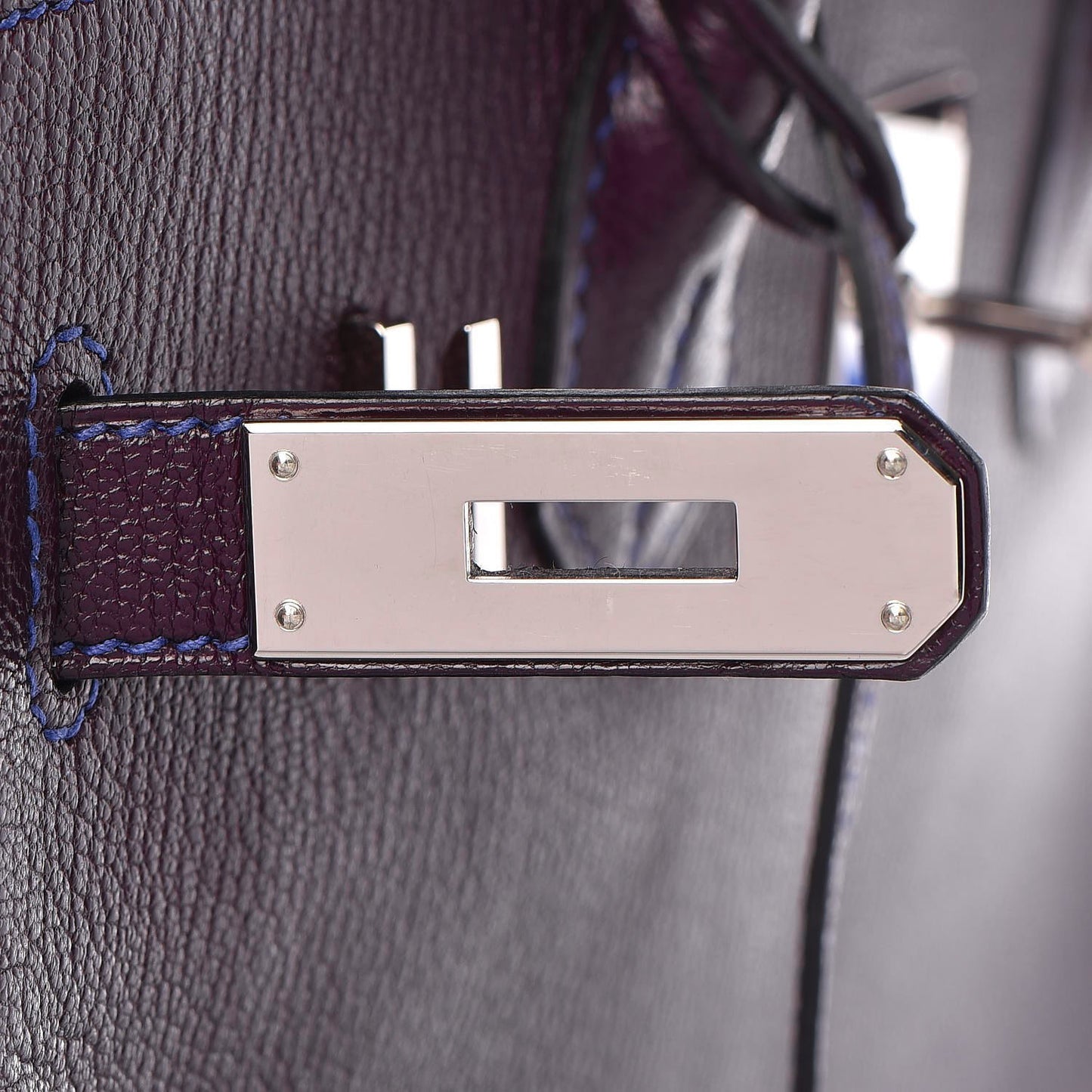 Chevre Mysore Bi-Color Horseshoe Birkin 30 Raisin Bleu Electrique