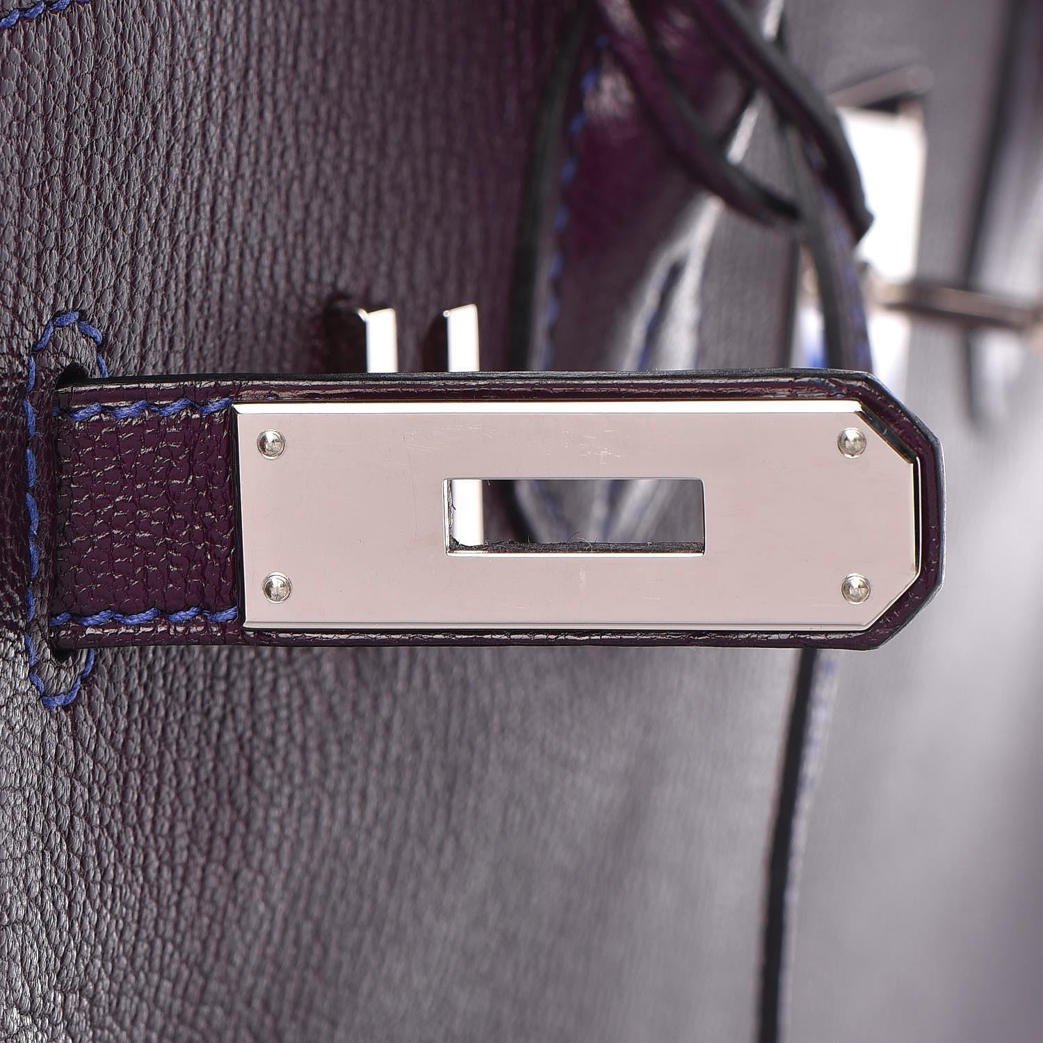 Hermes Chevre Mysore Bi-Color Horseshoe Birkin 30 Raisin Bleu Electrique 29 of 36
