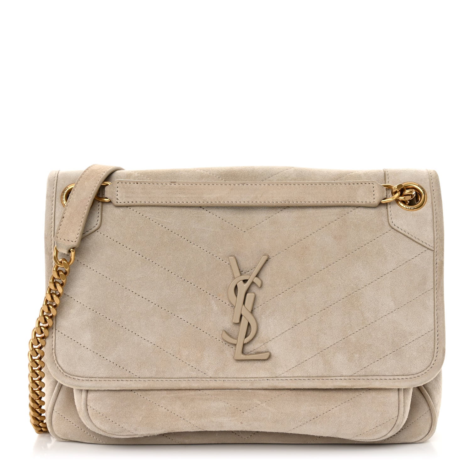 Saint Laurent Suede Monogram Medium Niki Chain Satchel Light Beige 1 of 9