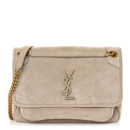 Saint Laurent Suede Monogram Medium Niki Chain Satchel Light Beige 1 of 9