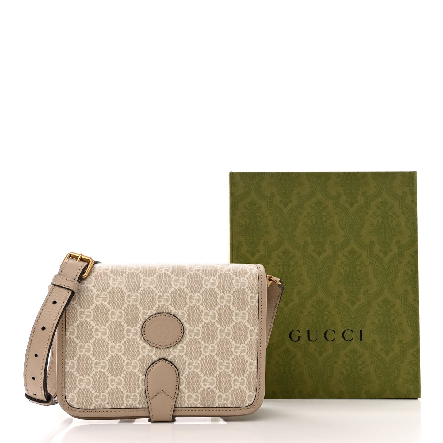 GG Supreme Monogram Textured Dollar Calfskin Mini Retro Interlocking G Flap Shoulder Bag Beige Mystic White Oatmeal