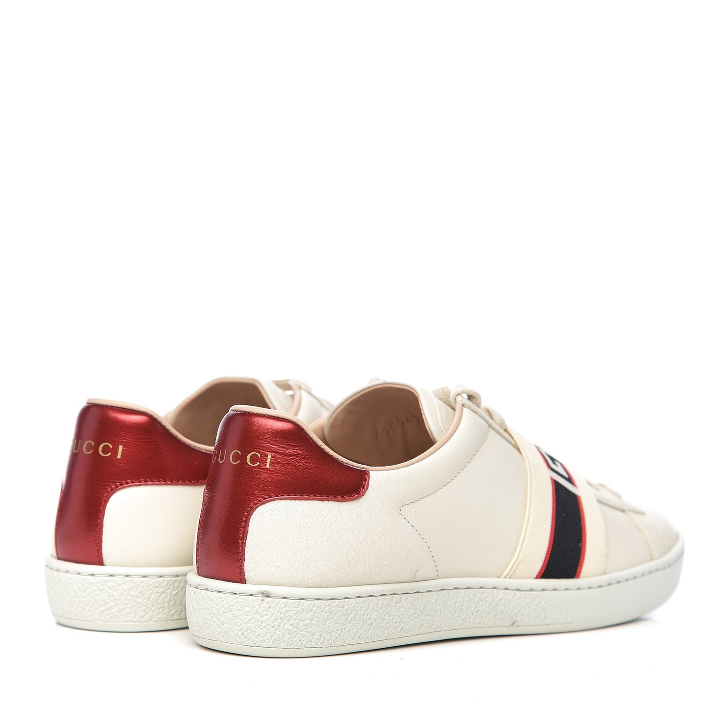 Calfskin Stripe Womens New Ace Sneakers 36.5 New Mystic White Ecru Red Flame