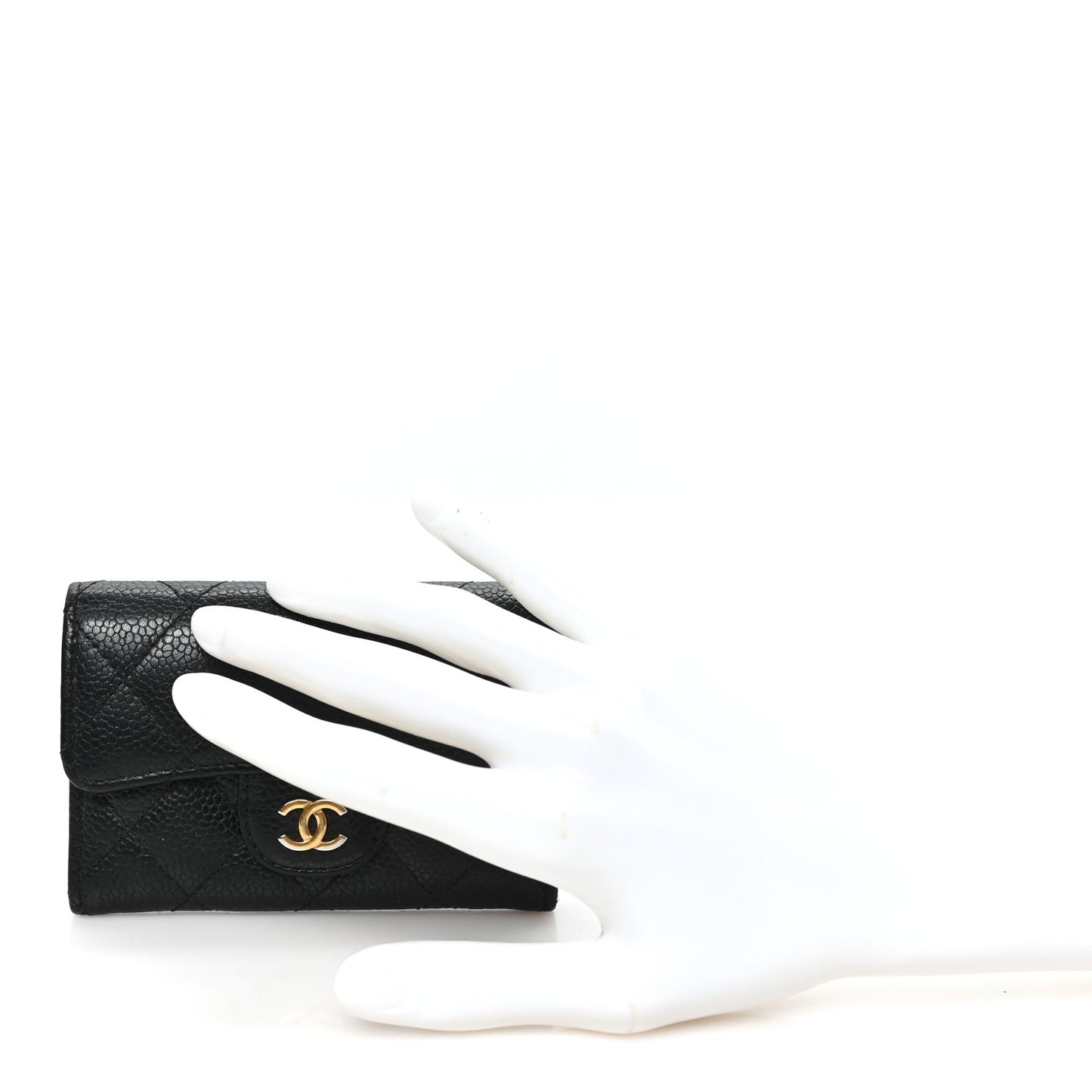 Caviar Quilted Flap Card Holder Wallet Black