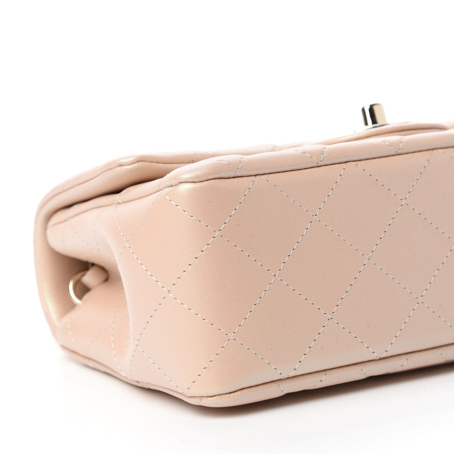 Iridescent Calfskin Quilted Mini Rectangular Flap Beige