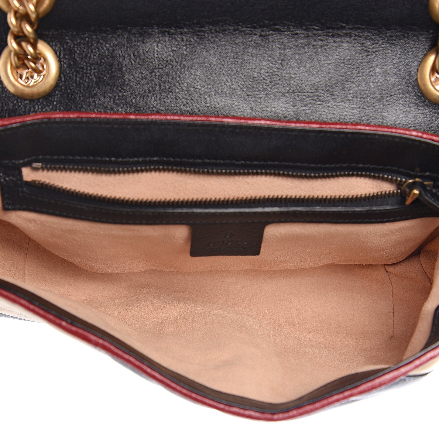 Vintage Effect Calfskin Matelasse Diagonal Striped Small Torchon GG Marmont Shoulder Bag Black Beige