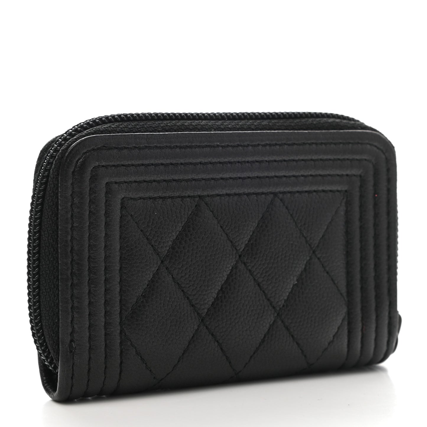 Caviar Quilted Boy Zip Around Coin Purse Wallet So Black