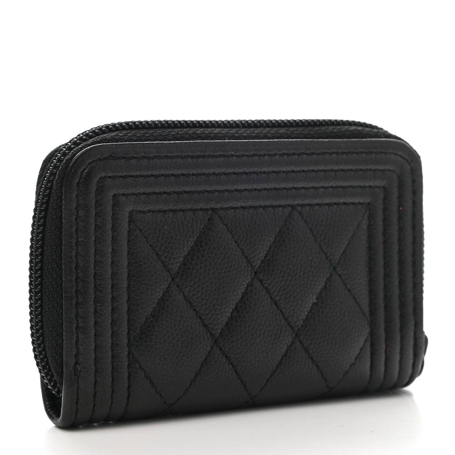 Chanel Caviar Quilted Boy Zip Around Coin Purse Wallet So Black 3 of 8