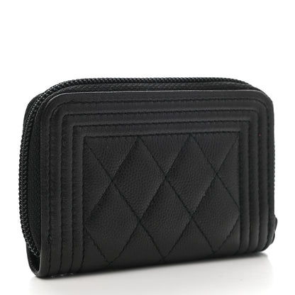 Chanel Caviar Quilted Boy Zip Around Coin Purse Wallet So Black 3 of 8
