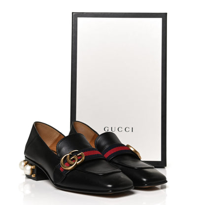 Gucci Betis Glamour Calfskin Web Pearl Embellished Peyton 35mm Loafer Pumps 36 Black 10 of 10