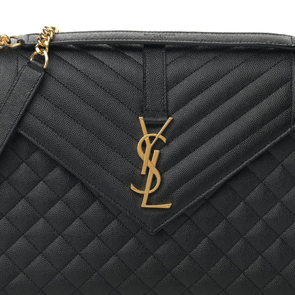 Saint Laurent Grain De Poudre Textured Mixed Matelasse Large Triquilt Monogram Satchel Black 8 of 10