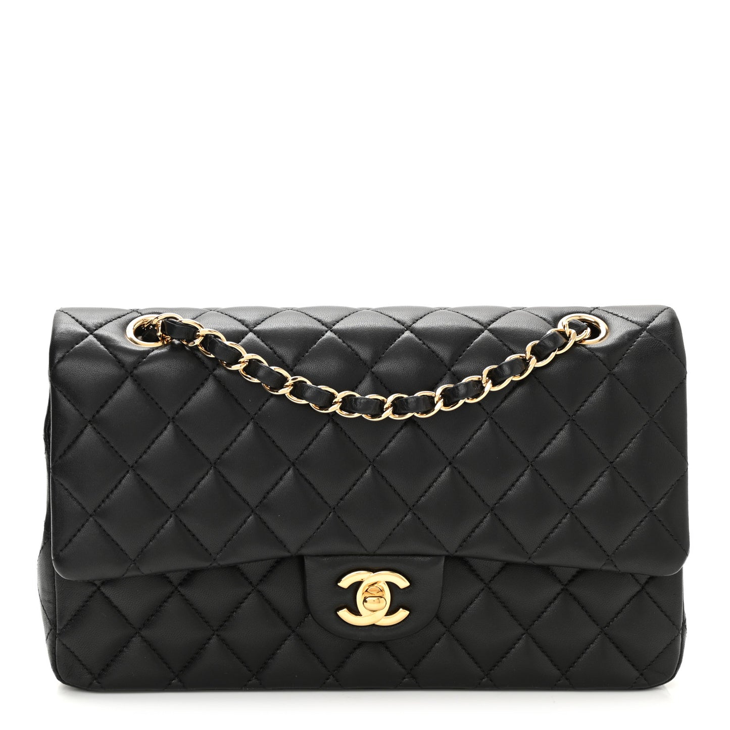 Lambskin Quilted Medium Double Flap Black