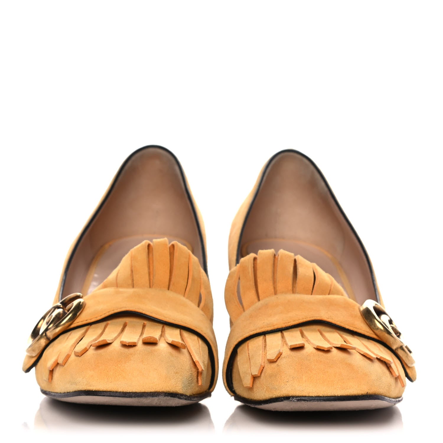 Gucci Kid Scamosciato GG Marmont Fringe 50mm Loafer Pumps 37.5 Crystal Copper 2 of 12