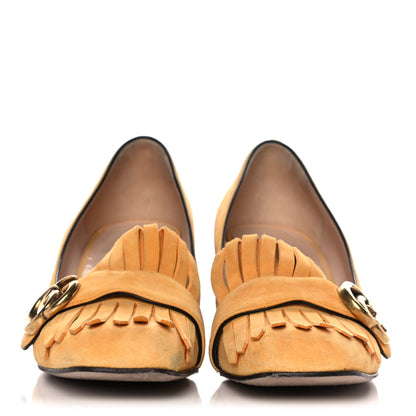 Gucci Kid Scamosciato GG Marmont Fringe 50mm Loafer Pumps 37.5 Crystal Copper 2 of 12