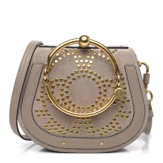 Calfskin Suede Small Constellation Studs Nile Bracelet Bag Motty Grey