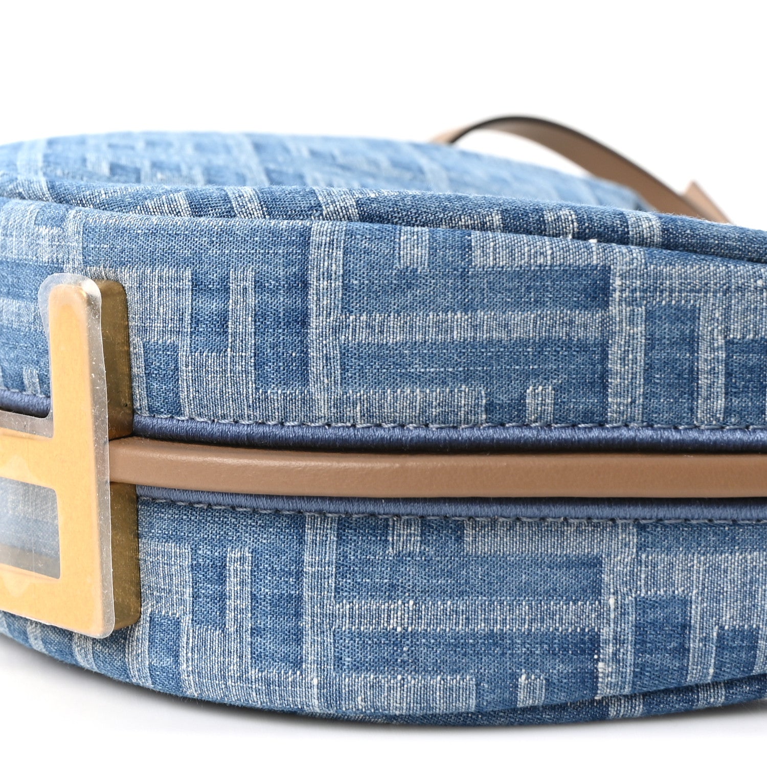 Fendi Denim Vitello King F is Fendi FF Embroidered Mini Fendigraphy Hobo Bag Denim Sand 10 of 11