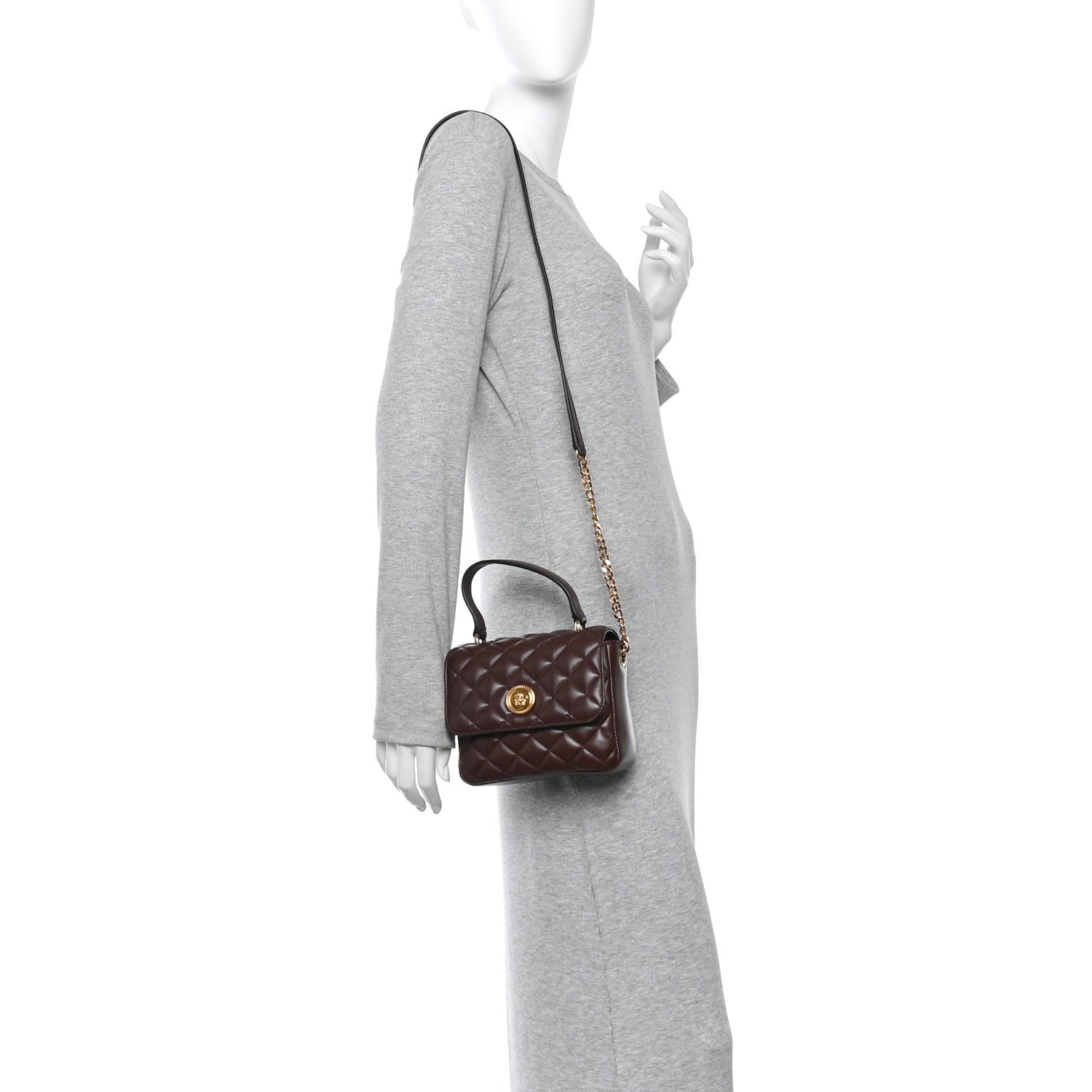 Versace Nappa Quilted Medusa Top Handle Crossbody Flap Dark Brown 2 of 10
