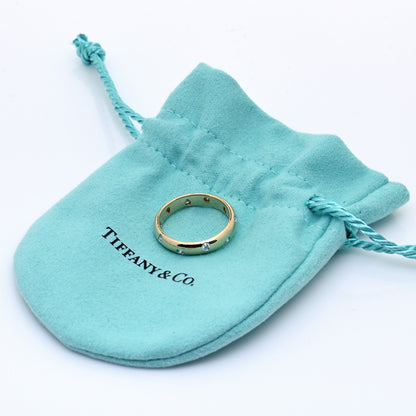 Tiffany 18K Yellow Gold Platinum Diamond 4mm Etoile Band Ring 53 6.5 7 of 7