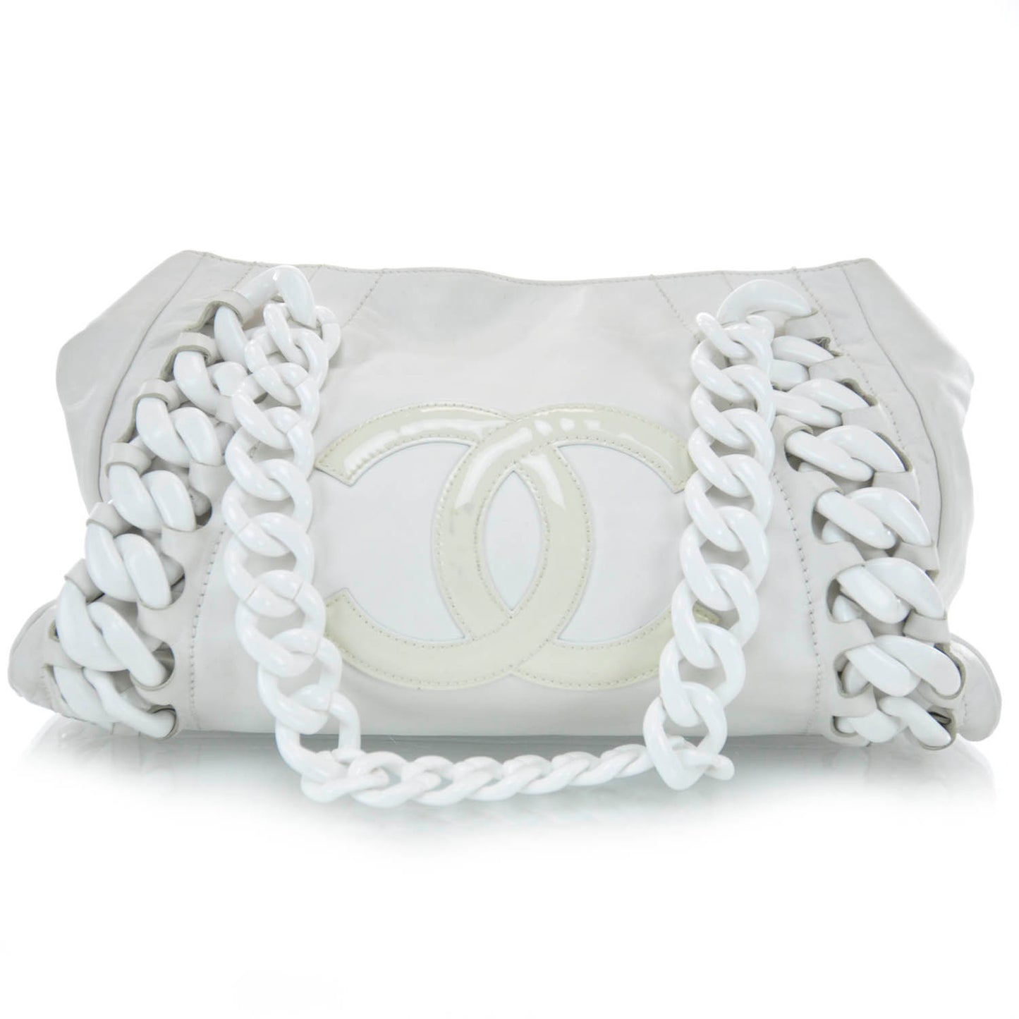Leather Modern Chain Tote White