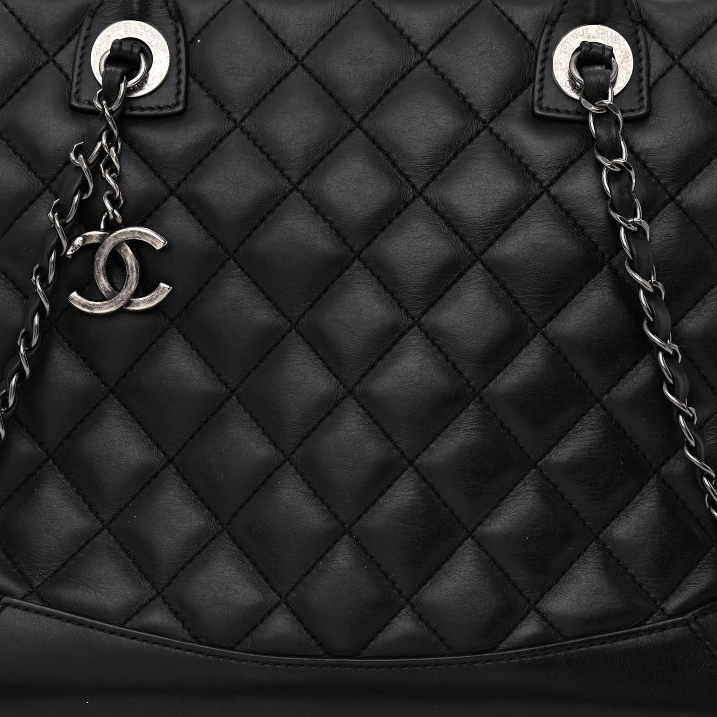 Calfskin Quilted Small Easy Shopping Tote Black