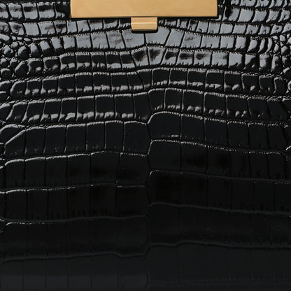 Alexander McQueen Calfskin Crocodile Embossed Knuckle Flat Clutch Black 8 of 9