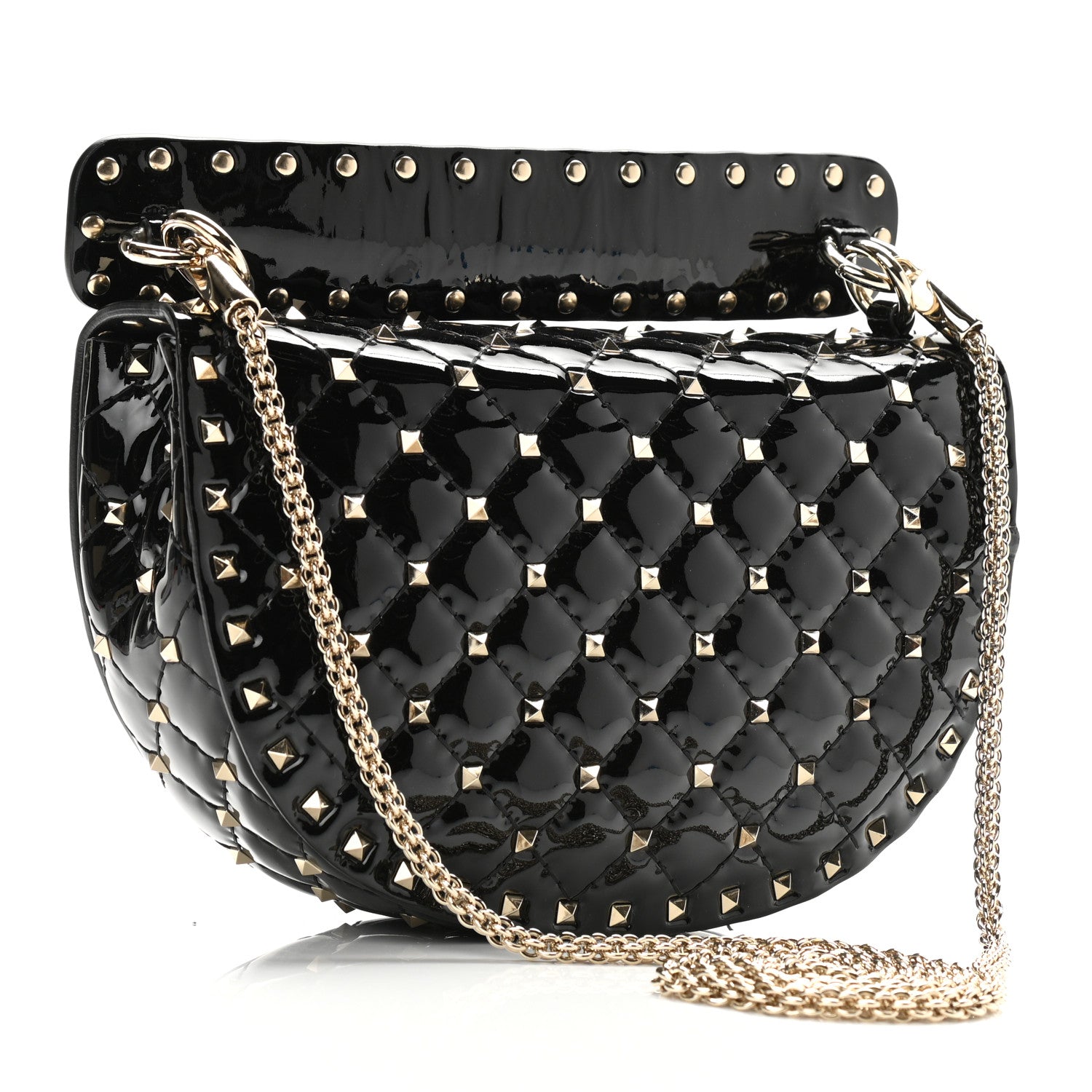 Valentino Garavani Patent Medium Rockstud Spike Halfmoon Saddle Bag Black 3 of 10