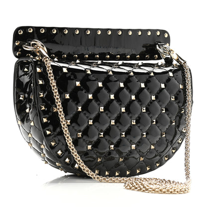 Valentino Garavani Patent Medium Rockstud Spike Halfmoon Saddle Bag Black 3 of 10