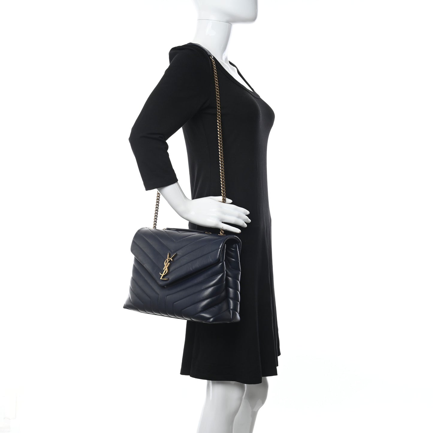 Calfskin Y Quilted Monogram Medium Loulou Chain Satchel Deep Marine