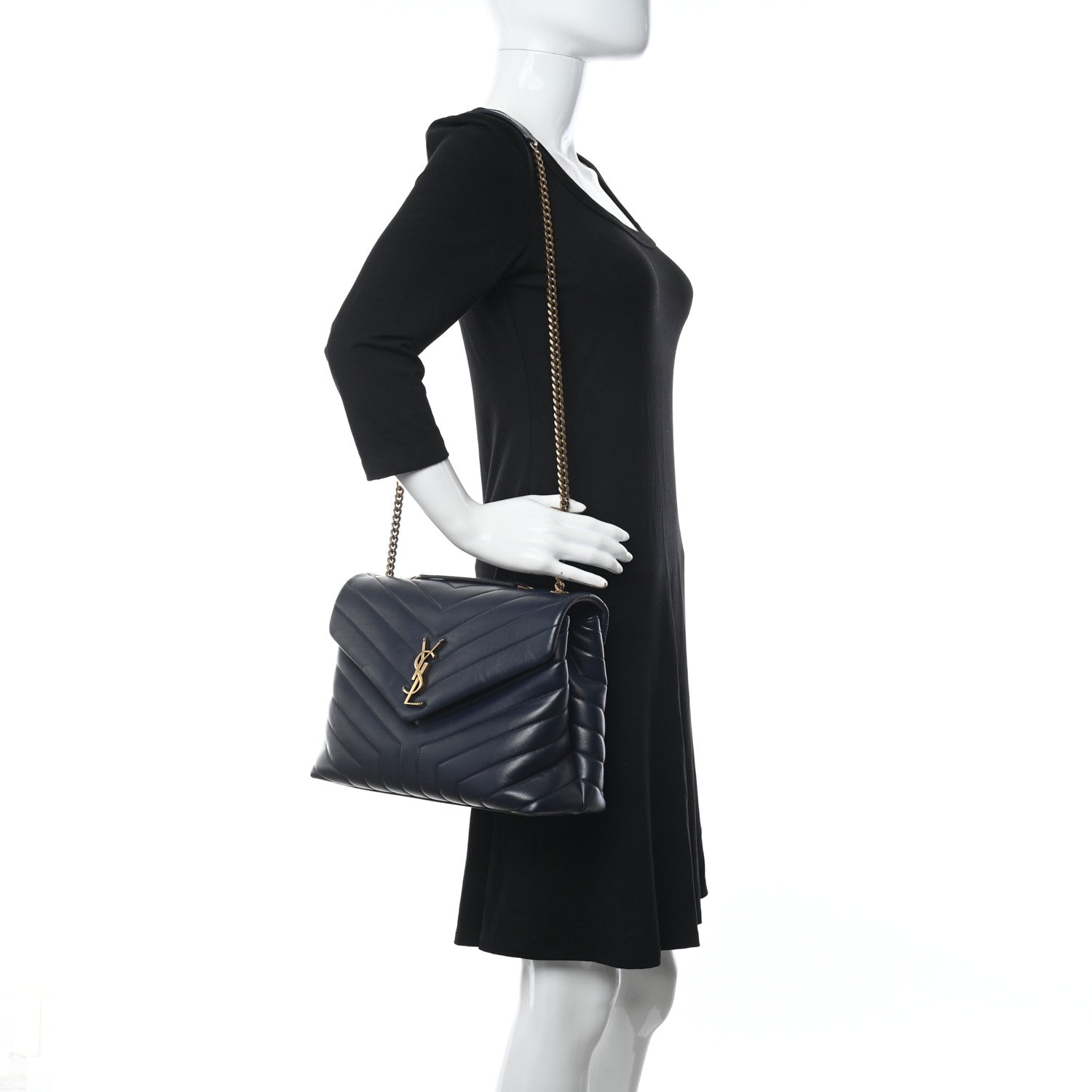 Saint Laurent Calfskin Y Quilted Monogram Medium Loulou Chain Satchel Deep Marine 2 of 11