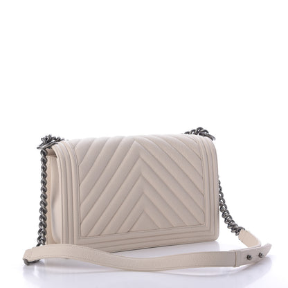 Chanel Caviar Chevron Quilted New Medium Boy Flap Light Beige 3 of 9