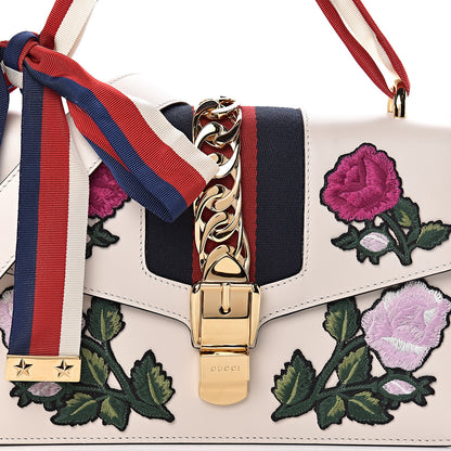 Gucci Calfskin Embroidered Small Sylvie Shoulder Bag White 10 of 10