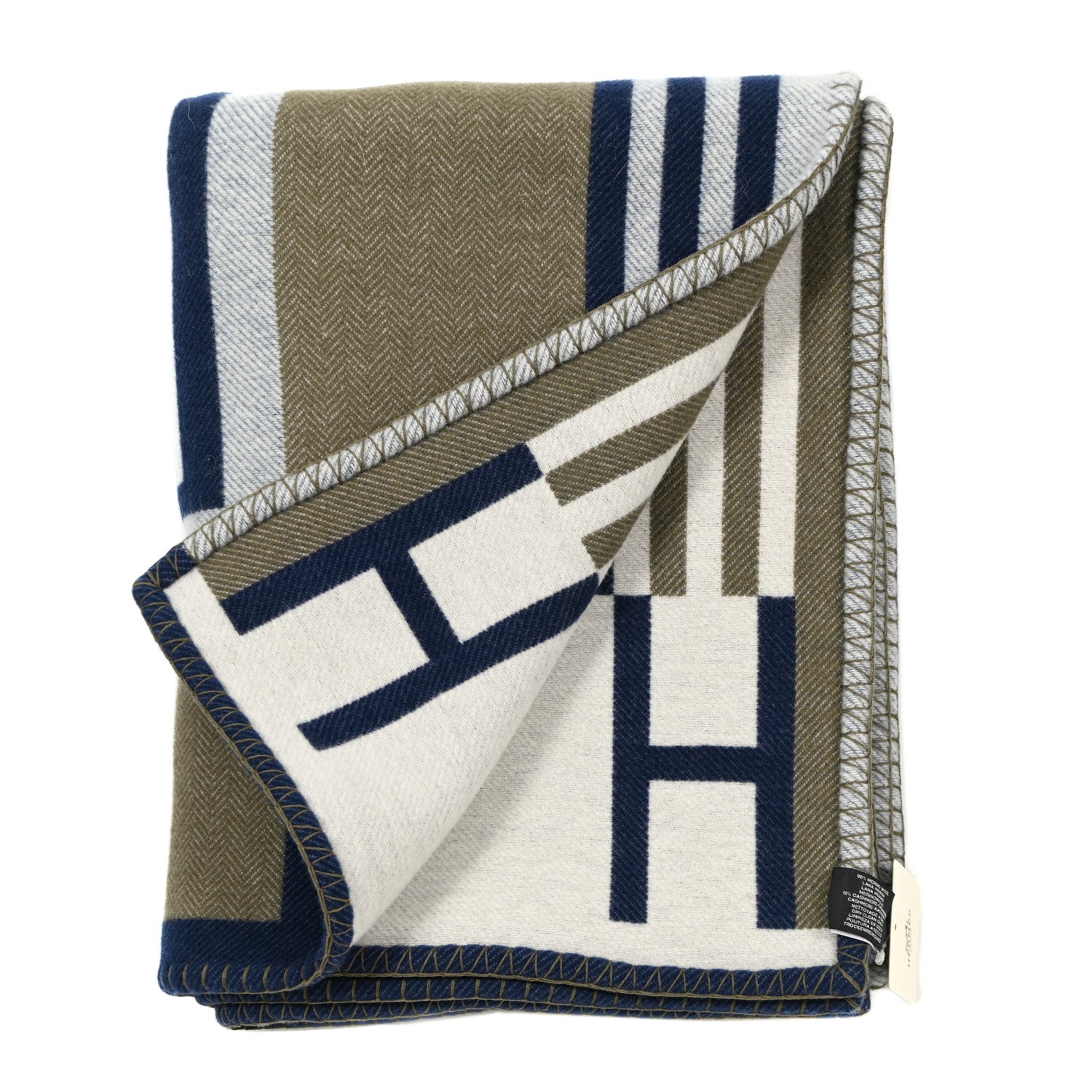 Hermes Wool Cashmere Ithaque Blanket Marine Kaki 2 of 3