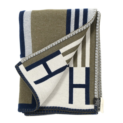 Hermes Wool Cashmere Ithaque Blanket Marine Kaki 2 of 3