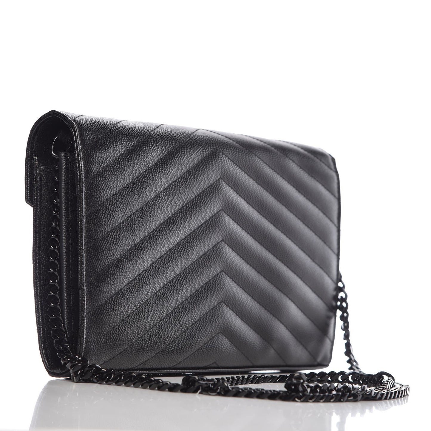 Grain De Poudre Matelasse Chevron Monogram Chain Wallet Black