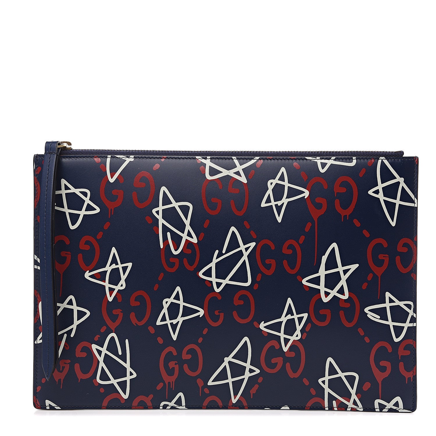 Gucci Calfskin GucciGhost Print Pouch Blue Agata Hibiscus Red 1 of 8