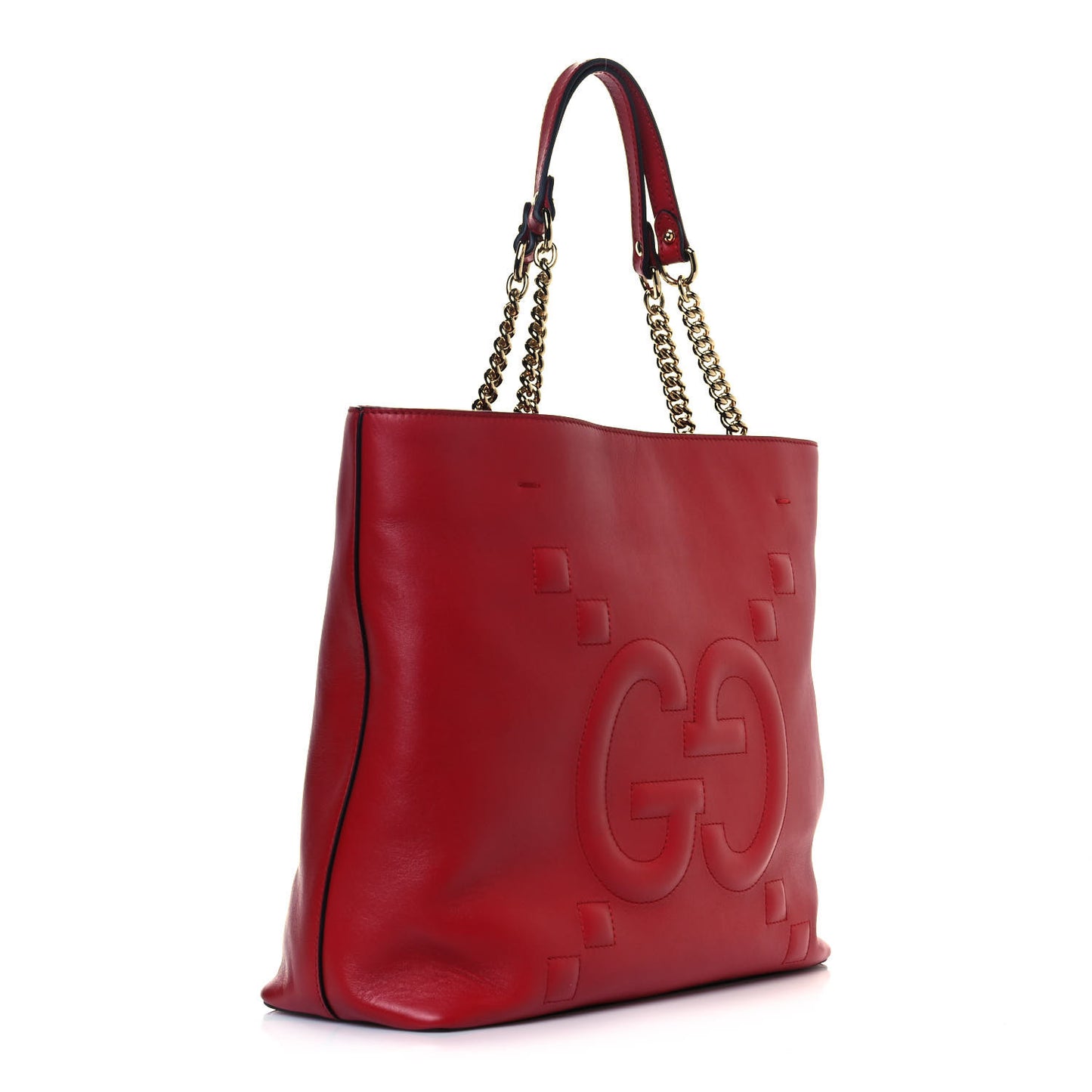 Apollo Calfskin GG Dadini Embroidered Chain Shoulder Tote Hibiscus Red