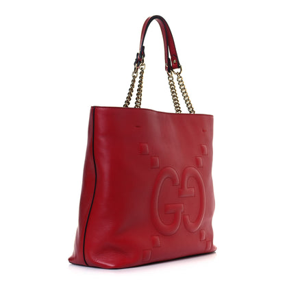 Gucci Apollo Calfskin GG Dadini Embroidered Chain Shoulder Tote Hibiscus Red 3 of 10