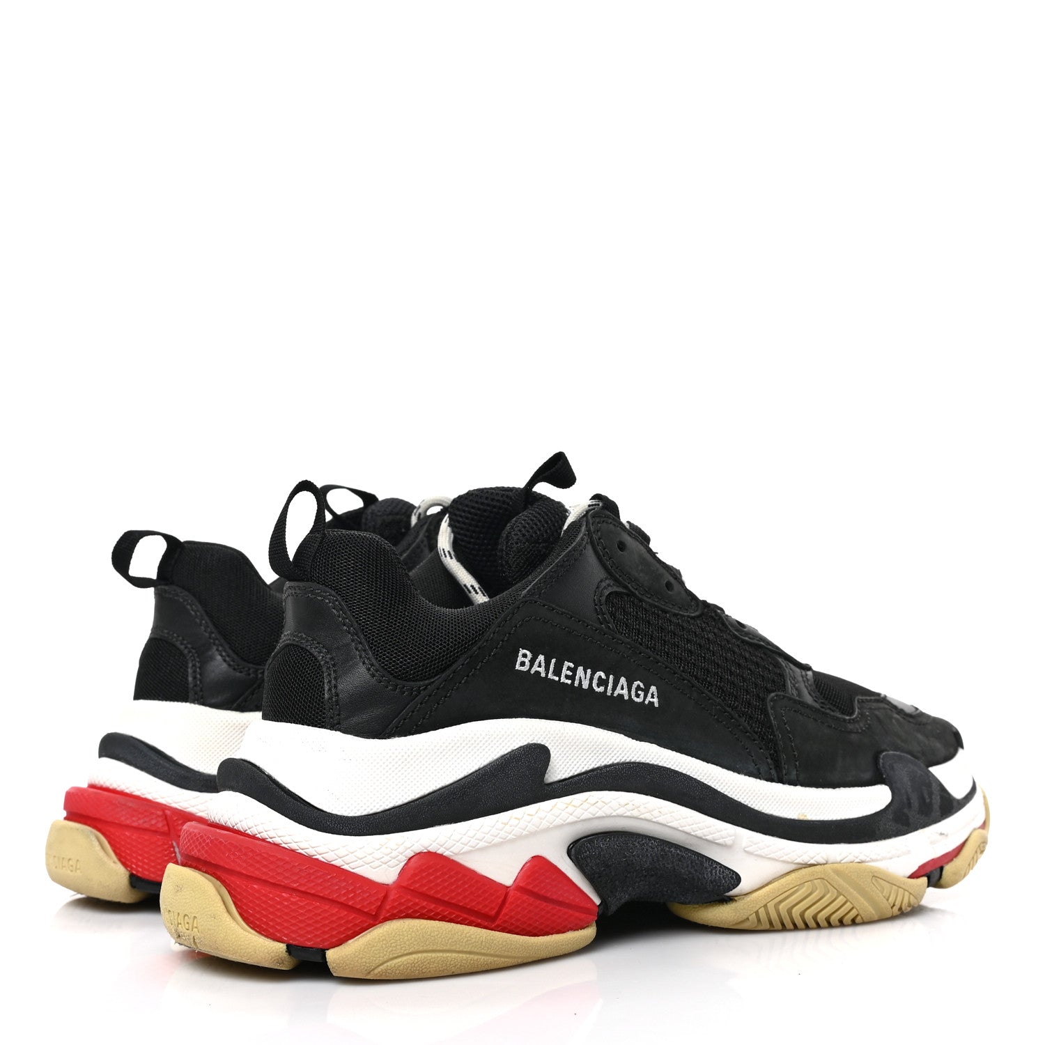 Balenciaga Fabric Mesh Washed Effect Womens Triple S Sneakers 40 Black Red 4 of 6